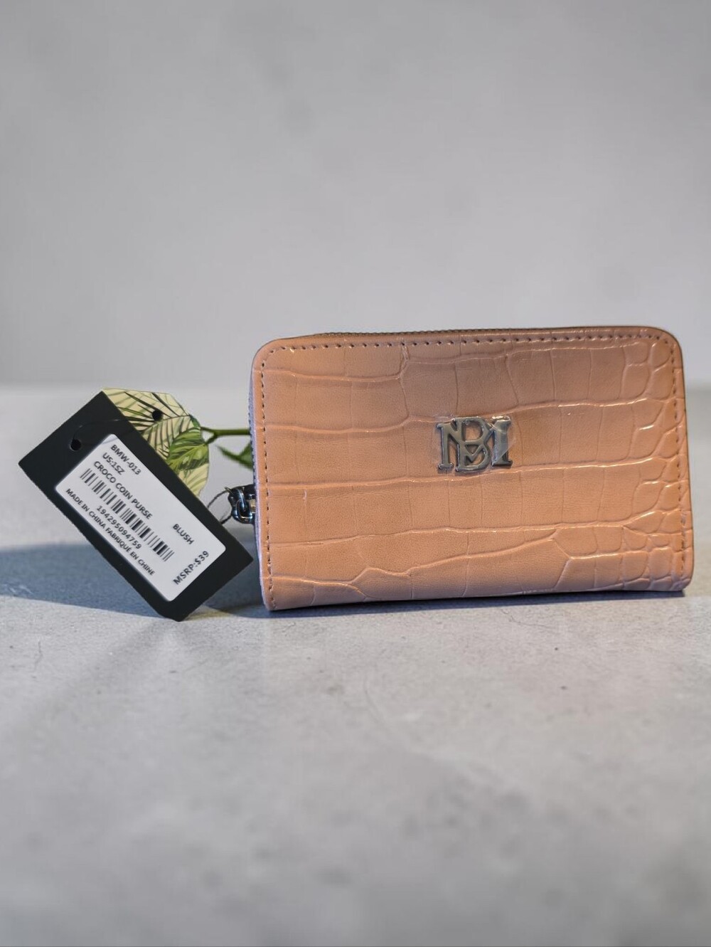 Badgley Mischka Croc-Embossed Peach Zip Wallet